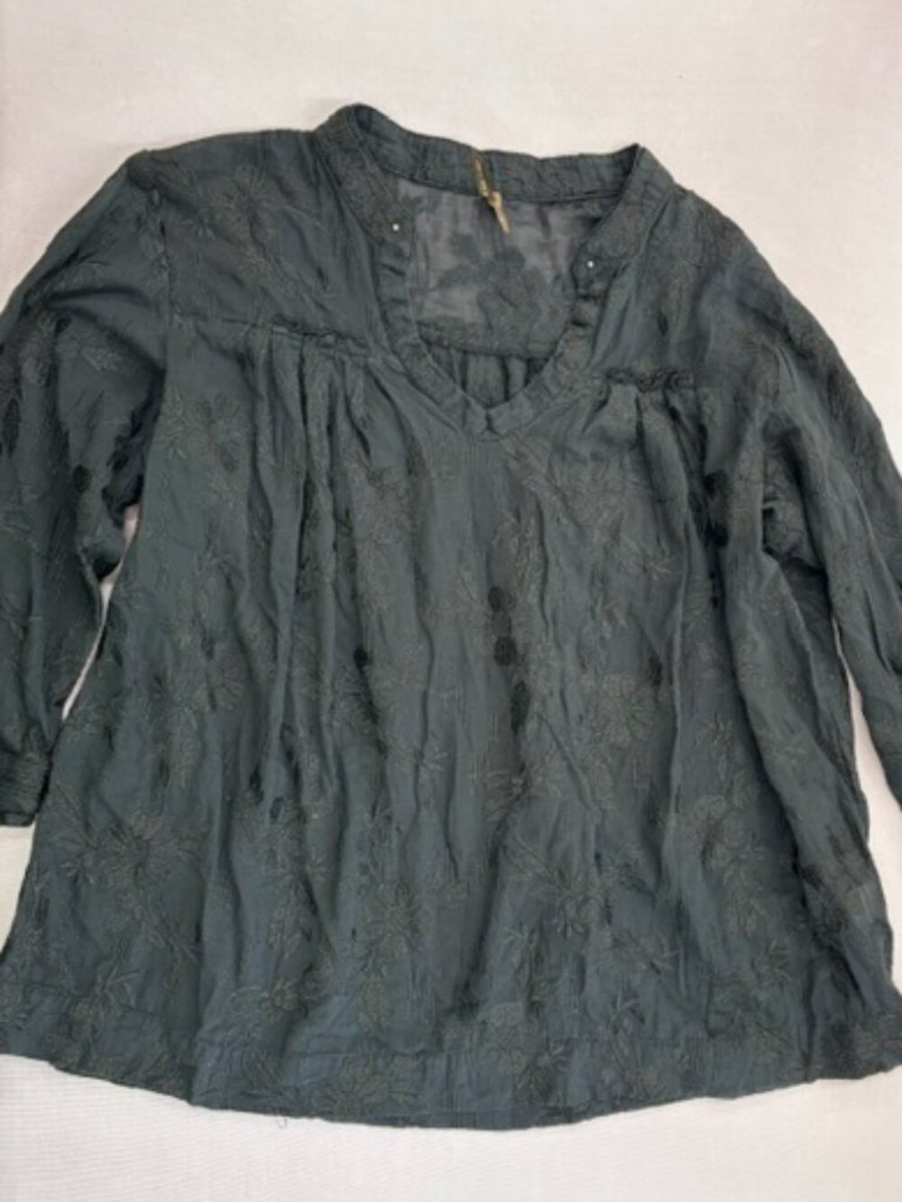 Stetson women's black embroidered peasant blouse featuring a notched V-neckline